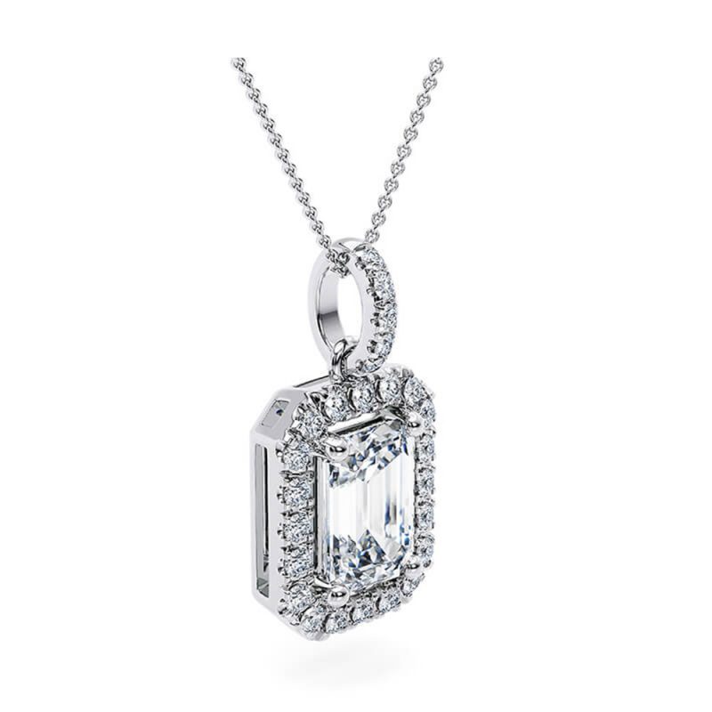 Radiant Cut Pendant with Diamond Halo